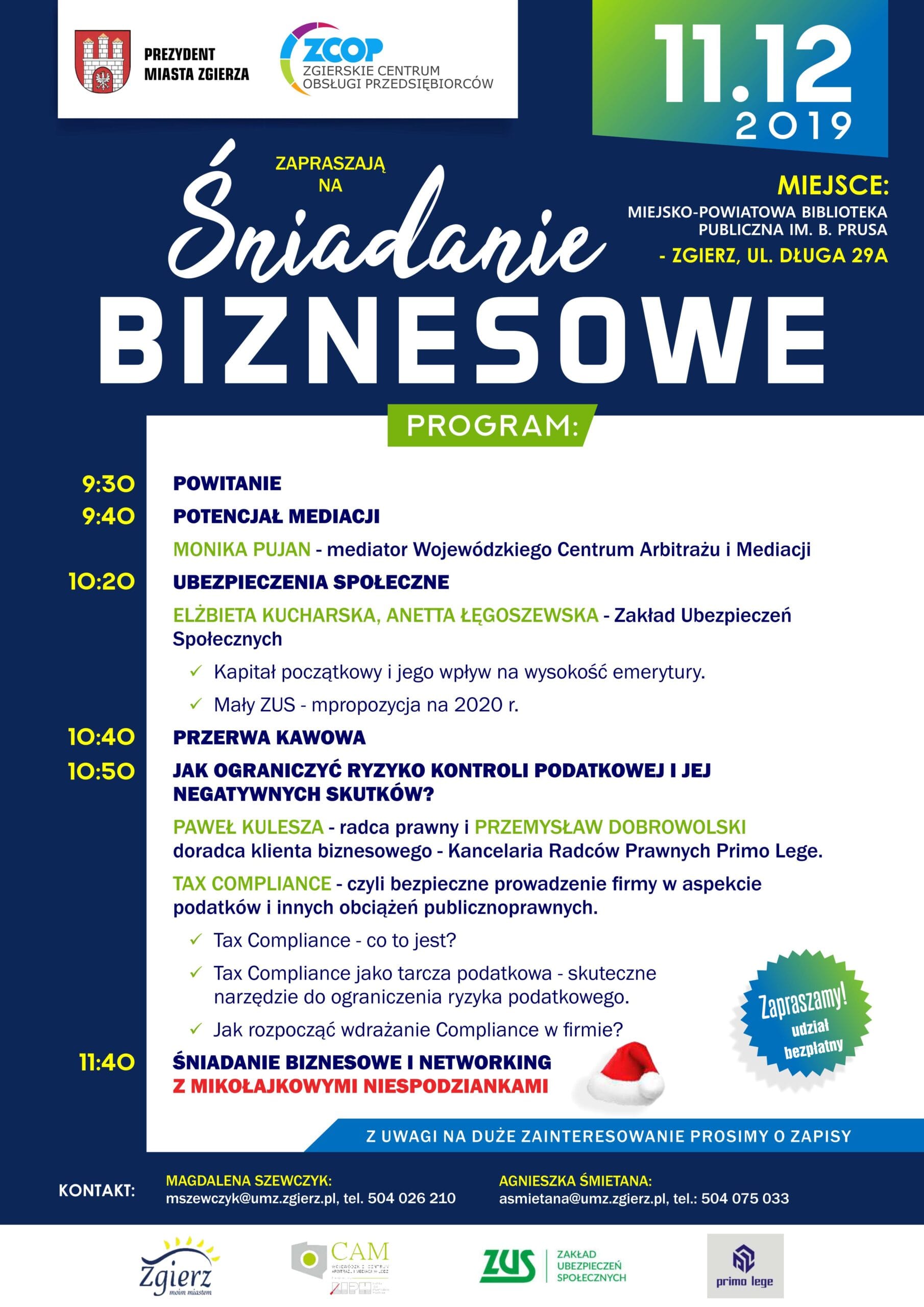 Zaproszenie na Śniadanie Biznesowe 11 grudzień 2019